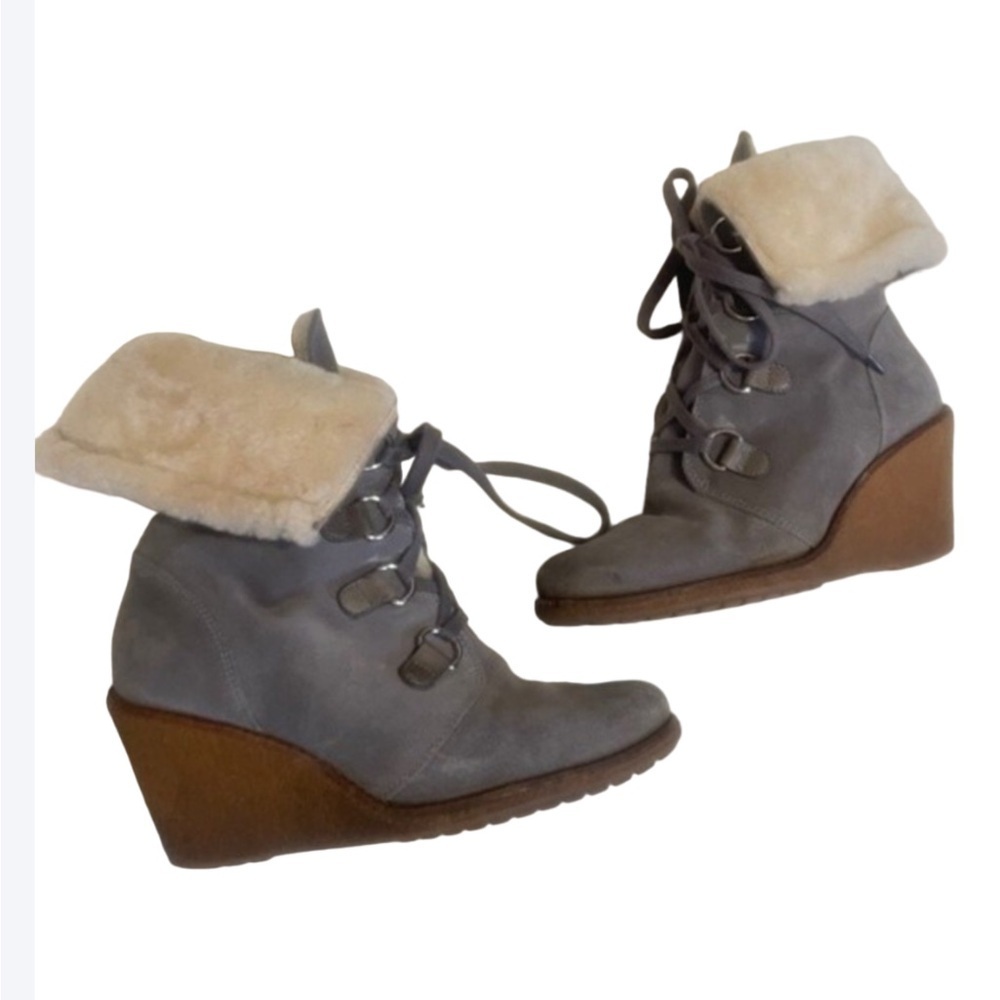 Cole Haan Nike Air gray suede waterproof boots with shearling lining Size 9